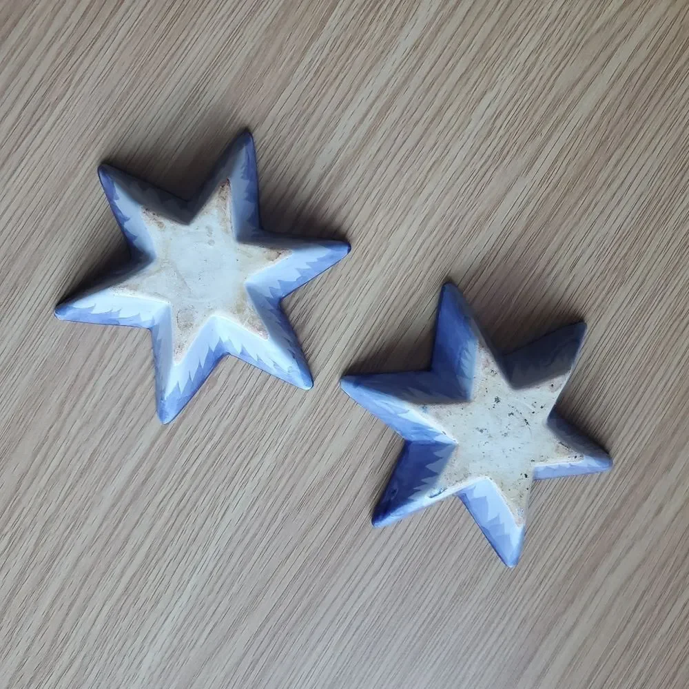 Handmade star shaped‎ floral painted candle holder set of two